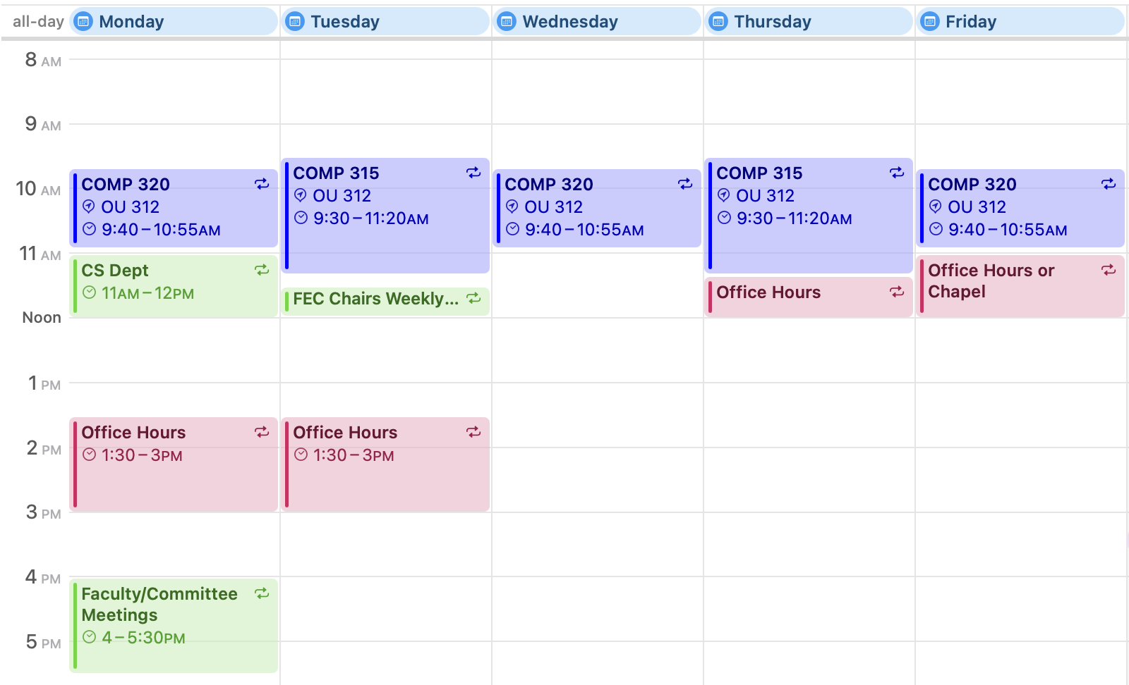 picture of weekly schedule