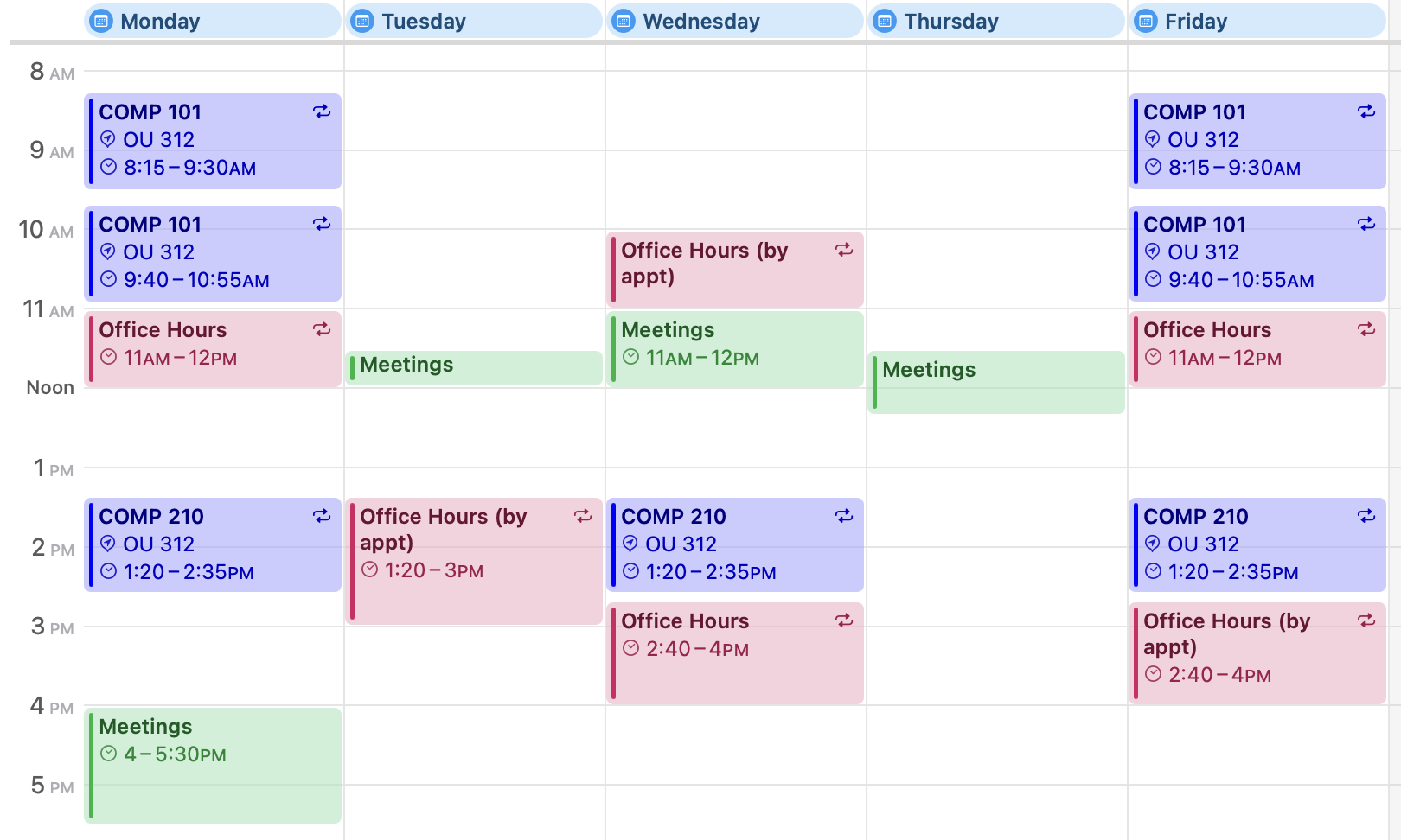 picture of weekly schedule