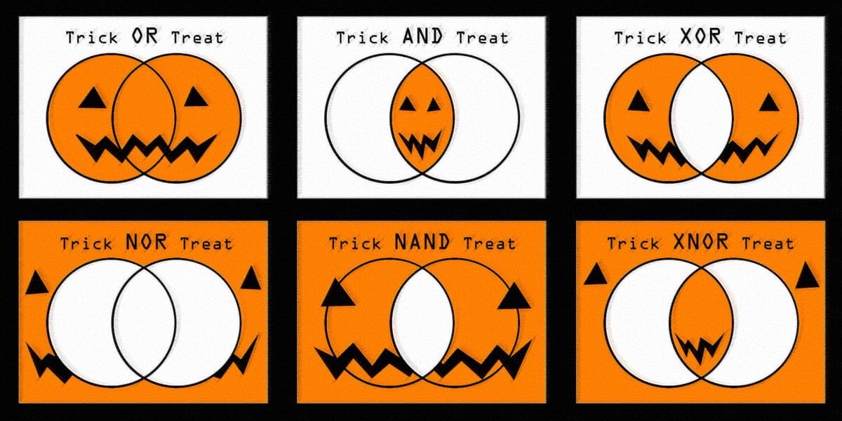 Fun Venn Diagrams of Pumpkins, illustrating Logic Operations